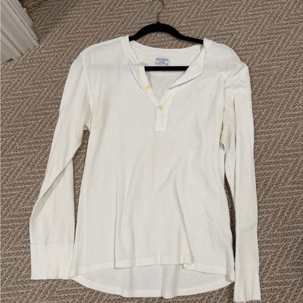 White Long Sleeve Henley Shirt
